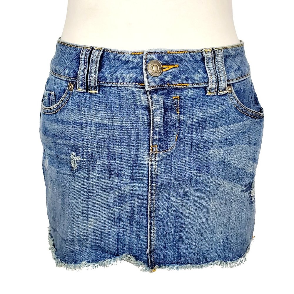 a.n.a Distressed Denim Blue Jean Mini Skirt Women's Size 4